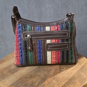Marc Chantal MC Kirste multi-colored Striped croco embossed leather Shoulder bag